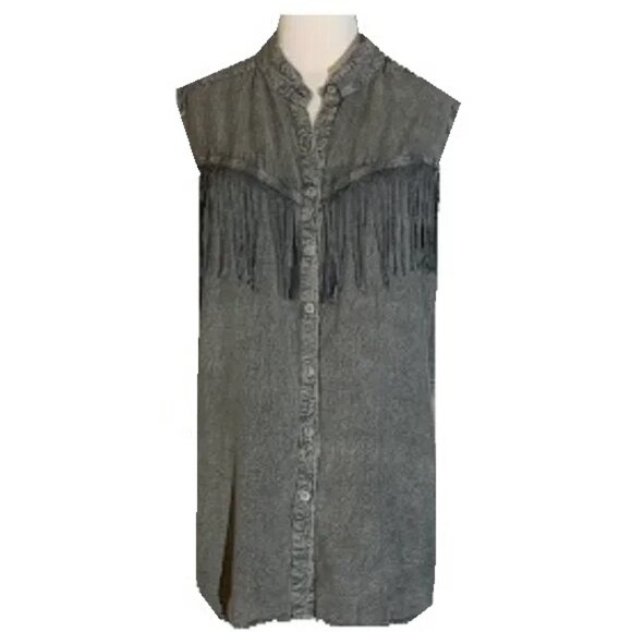 Lola P Sleeveless Fringe Button Up Tunic Top - Picture 2 of 4